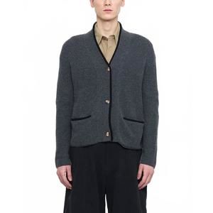 NEW 7115 BY SZEKI v-neck pockets trimmed cardigan in grey